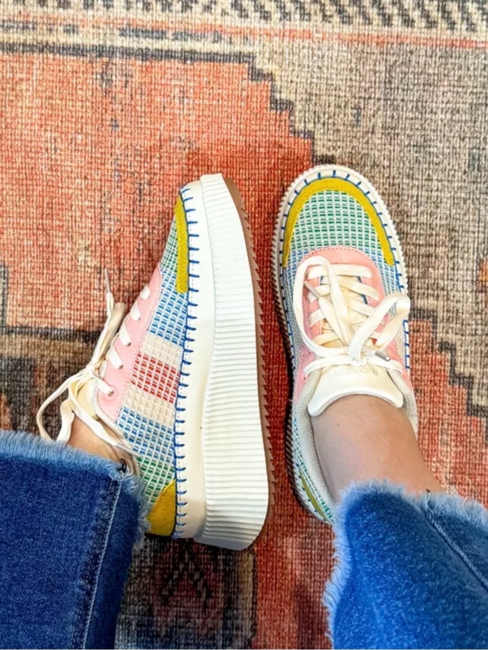Nicole Miller Brita Patchwork Pastel Multi-Color Platform Sneakers